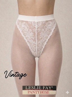 VINTAGE LESLIE FAY White Hi Cut Panty Light Support Pantyhose NOS Med Tall USA
