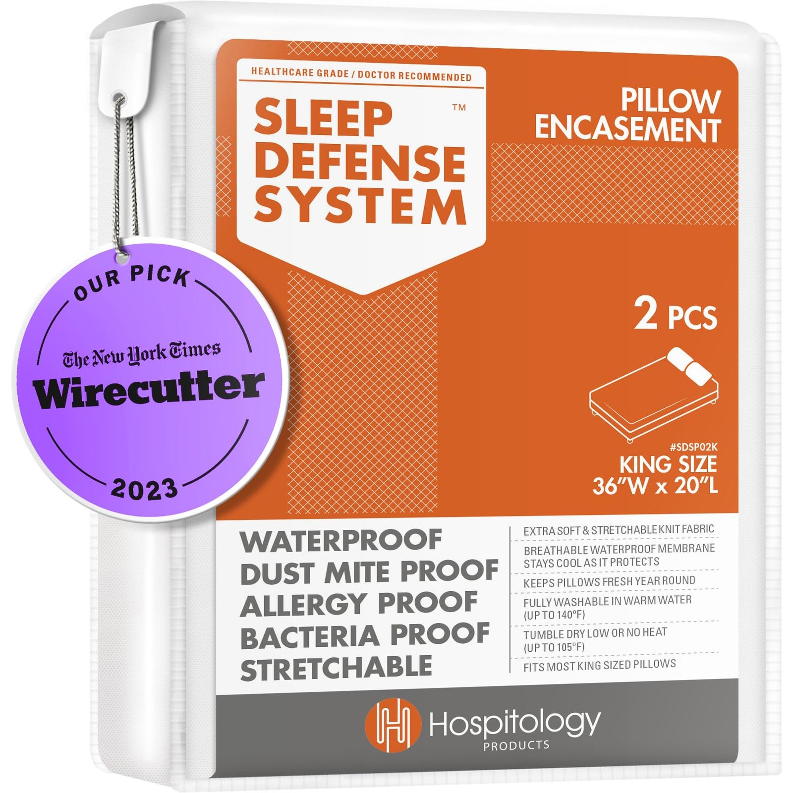 HOSPITOLOGY PRODUCTS Pillow Encasement-Zippered Bed Bug Dust Mite Proof
