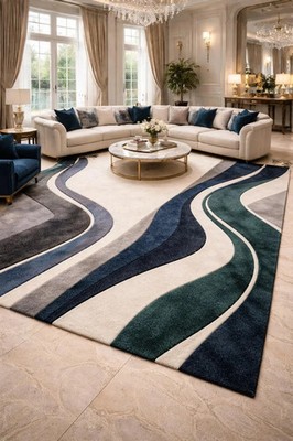 Modern Abstract Wave Rug   Hand Tufted Luxury Area Carpet for home decor 8x10|