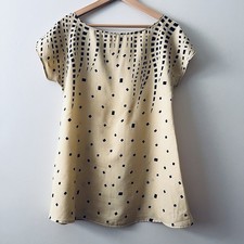 Handmade Women's butter yellow Geometric Print Short Sleeve Mini Dress M
