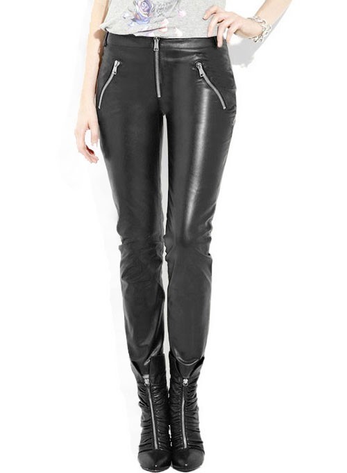 Women's Black Lambskin Real Leather Stylish Jeans Pant Slim Fit Biker Pant