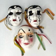 Vintage Mardi Gras Masks Wall Decor Porcelain 3 3/4 " set of 3