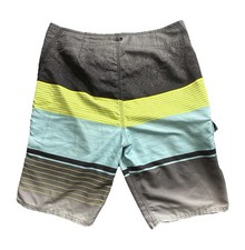 O'Neill Board Shorts Mens 30 Gray Blue Yellow Striped Swim Trunks Surf Pocket