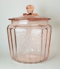 VTG Anchor Hocking Mayfair/Open Rose Embossed Pink Depression Glass Jar w/Lid