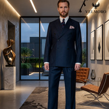 Men's Navy Double Breasted 2 Piece Suit Slim Fit Wedding Business Formal Set