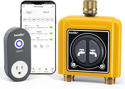 RAINPOINT WiFi Water Timer with Brass Inlet & Outlet，2 Zone WiFi Hose Timer for