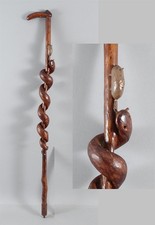 Antique Folk Art Snake & Mouse Hand Carved Wood Walking Stick Cane NO RESERVE