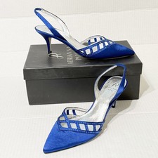 Adrianna Papell Cobalt Blue Satin Sparkly Pointed Toe Formal Slingback Pumps 9M