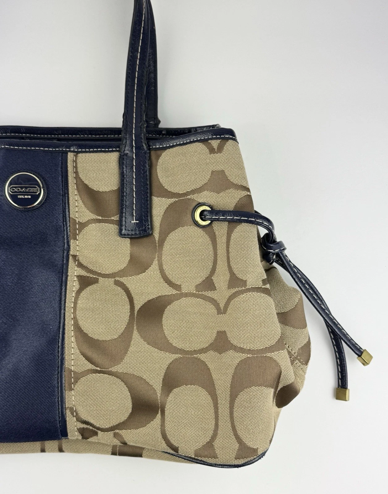 Coach Signature Stripe Carryall ottone cachi mogano F21949