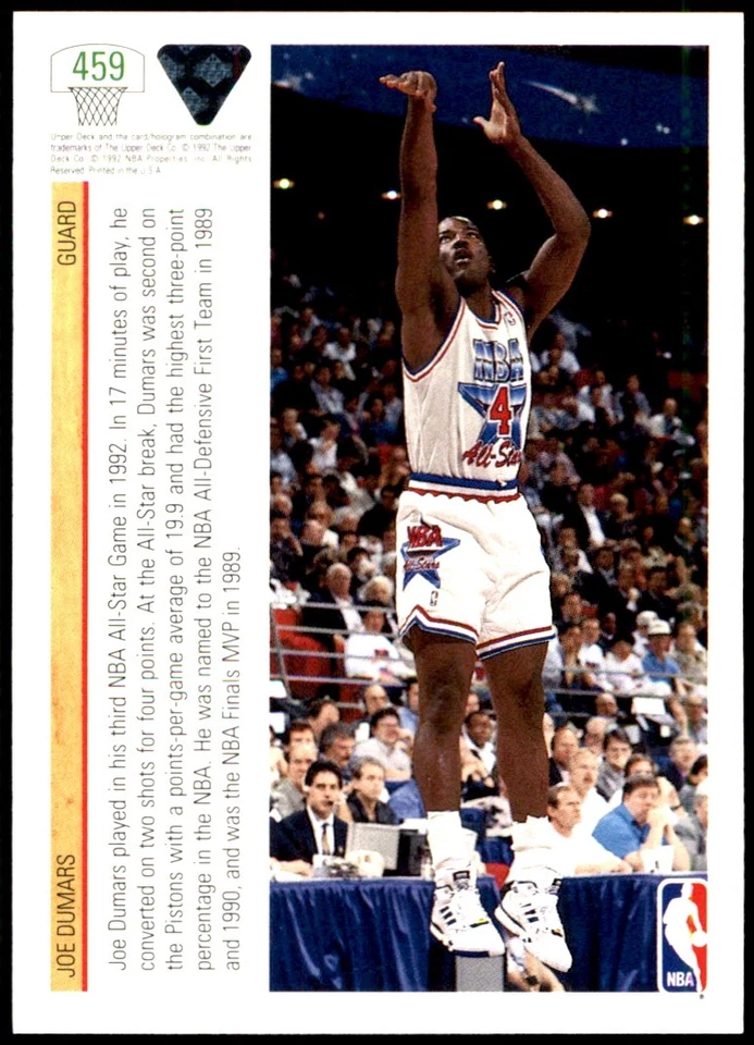 Joe Dumars 1991-92 Upper Deck #459 Pistons NBA READ FREE SHIPPING AutographDen - Image 2 of 2