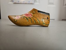 Vintage Wooden Child's Shoe Form Hand Painted Cobbler metal heel