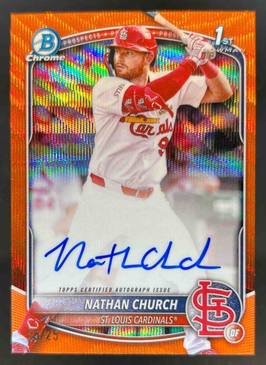 2025 Bowman Chrome Nathan Church Auto Orange Wave Refractor 1st #15/25