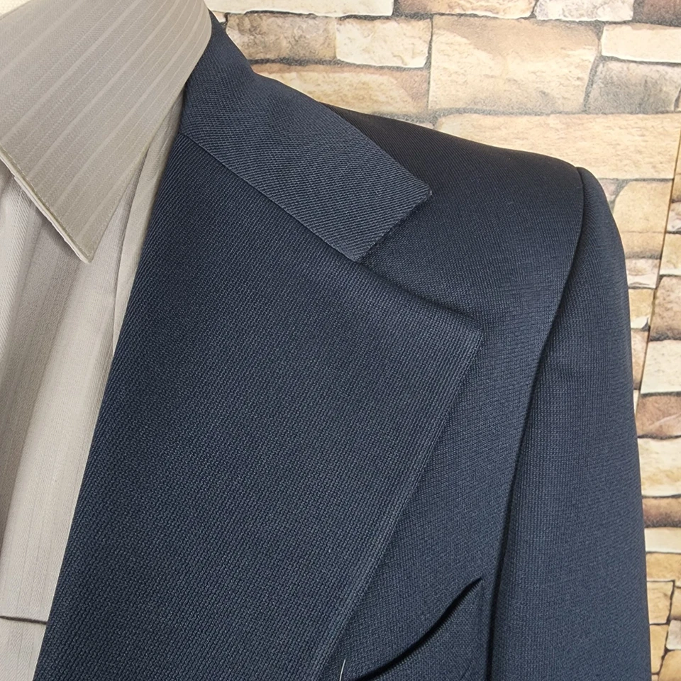 1970s Sears 2 Piece Suit Mens 44S 38X29 Blue Gray Wide Lapel - Image 3 of 4