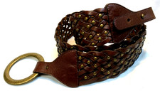 The LIMITED Women  s Brown Braided Leather Belt w/O-Ring Brass Tone Accents Sz L