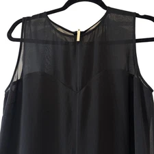Sleeveless Black Midi Dress Sheer Overlay Modern Elegant Holiday Kensie 12