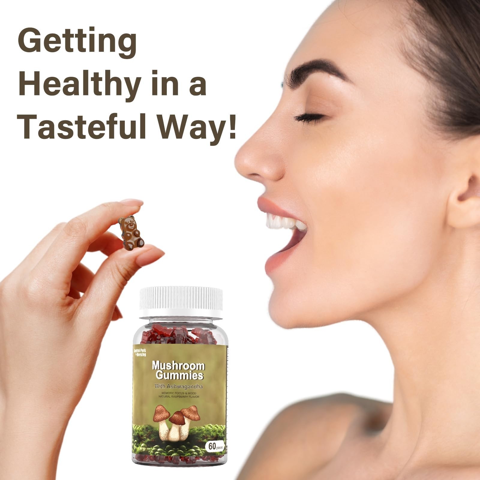 CENTRAL PARK MORNING Mushroom Gummies WITH ASHWAGANDHA 60 GUMMIES RASPBERRY 2026