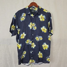 Rodd & Gunn Men's XL Linen Shirt Navy Yellow Floral Sports Fit Woven