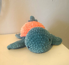 Handmade Crochet Plush Turtle Stuffed Animal Blue  Peach Small 6-14in Ages 3-5