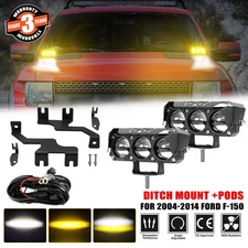 Pair 4inch Work Light Pod Upper Hood Pillar +Mount Brackets+wire Fit Ford F-150