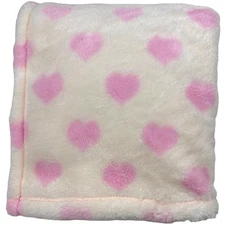 Baby Gear White Pink Heart Blanket Plush Fleece Girl Soft Security 30x36 EUC