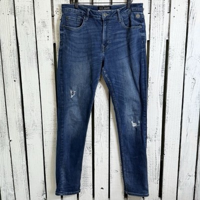 DCC Skinny Slim Fit Blue Jeans Size W 32 x L 32 Distressed Dark Wash Stretch