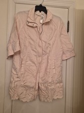 CHICO'S SOFT PEACH 3/4 SLEEVE FRONT ZIP EMBROIDERED LINEN JACKET - SIZE 2