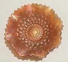 Iridescent Carnival Glass "Fish Scale and Beads" Ruffled Small Marigold Bowl