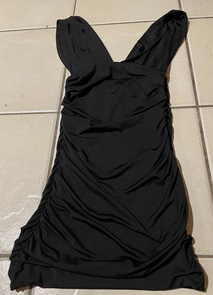 Rumor Womens Bodycon Mini Dress Black V Neck Size S /8