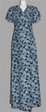 VTG DIOLEN Blue Floral Hyacinths Butterfly Sleeves Long Lined Dress Wm 40 EUROPE