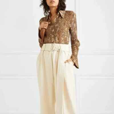 Nanushka Tan Brown Snakeskin Reptile Print Long Sleeve Blouse Womens Medium