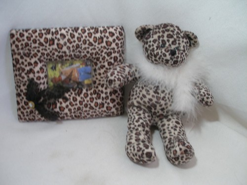 Peluche orso con cornice stampa leopardata con boa piuma set 2 pezzi - Foto 2 di 7