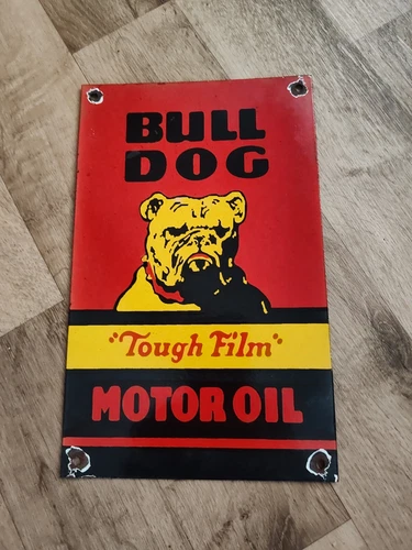 VINTAGE BULL DOG 12” PORCELAIN SIGN CAR GAS OIL TRUCK GASOLINE AUTOMOBILE