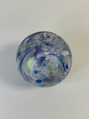 Pyromania 5.75" Oregon Float Peacock Swirl Art Glass Ball Orb Sphere w/ Labels - Picture 7 of 8
