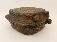 Vintage artisan folk pottery covered dish signed Ketchmark 1975