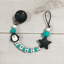Nuckelkette Name Pacifier Chain Turquoise Black Silicone Child Stern