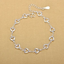 Women's 925 Sterling Silver Open Heart Love Foot Chain Ankle Bracelet #AB48