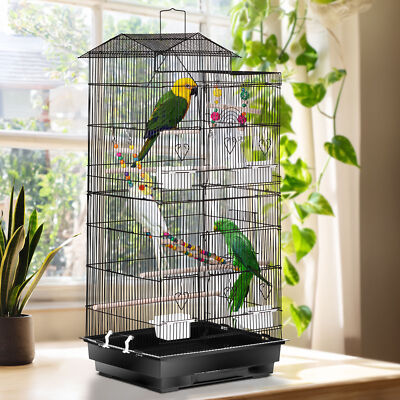 39'' Metal Bird Cage  Large Parakeet Cages for Parrot with Roof Top Hanging Toys