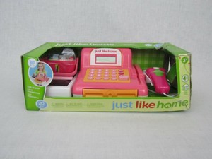 just like home toy cash register with real scanner & working calculator