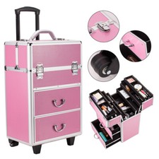 Rolling Makeup Train Case with Drawers Professional Cosmetics Storage Organizer