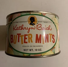 Vintage  Kathryn Beich Butter Mints Candy Tin Sealed Key Wind Full NOS Christmas