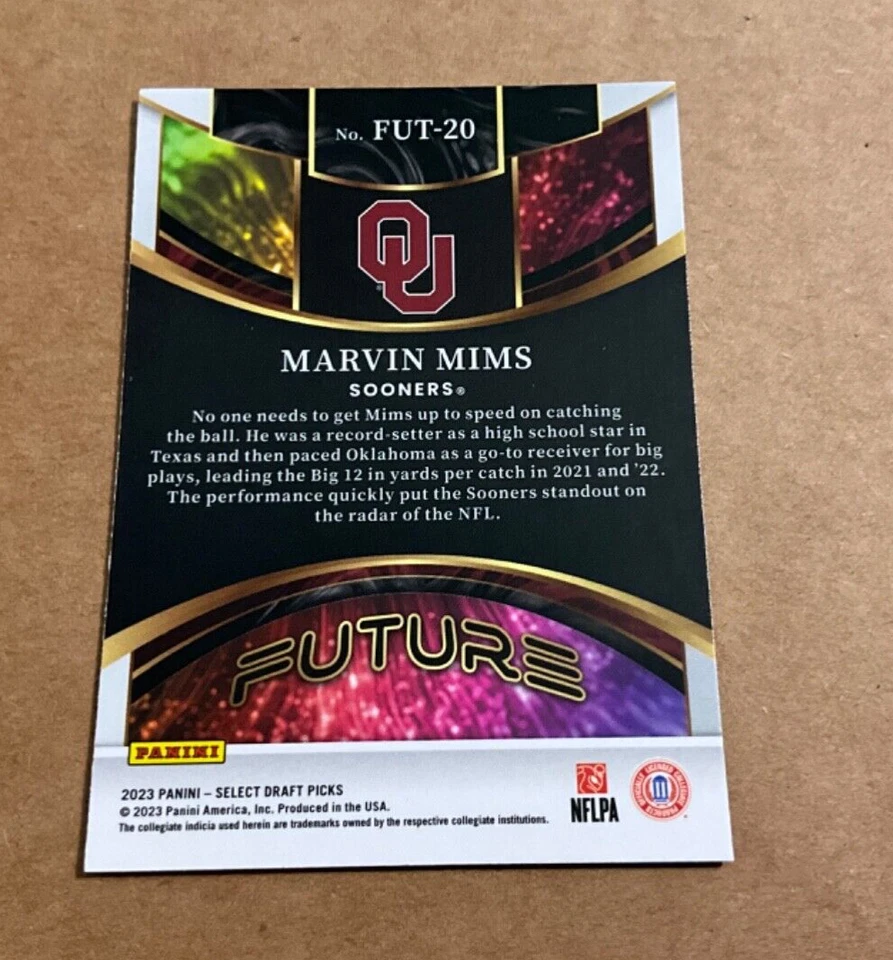 2023 Panini Select Draft Picks FUT-20 Marvin Mims Future Rookie Sooners - Image 2 of 2