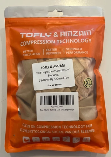 TOFLY & AMZAM THIGH HIGH SHEER COMPRESSION STOCKINGS 15-20mmHg-CLOSED TOE XL-NIP