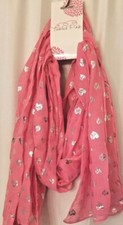Women's Scarf Pink Metallic Hearts Tickled Pink Scarf Wrap Lightweight NEW