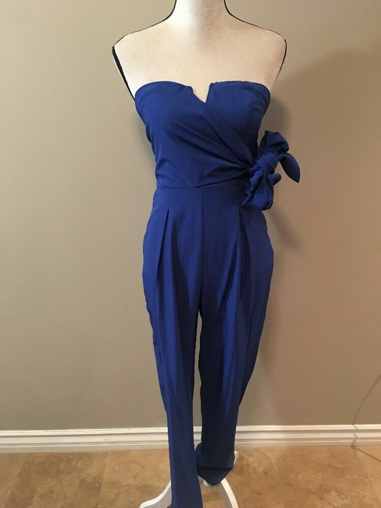 Dance Marvel Full Length Solid Royal BluE Strapless Romper Jumpsuit Small
