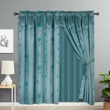 2 panel window curtain set (120" W X 84" L ) with valance and sheer backing NADA