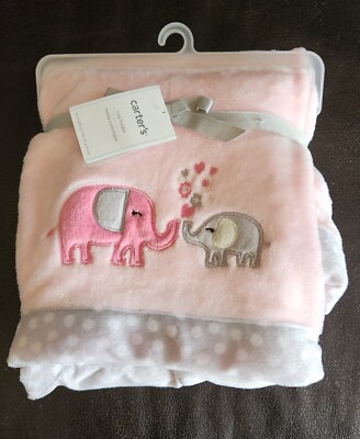 Bacati Elephants Pink & Grey Baby Blanket - 100% Cotton Percale, Soft Nursery Plush Blanket