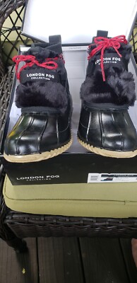 London Fog Boots Collection Womens Willette Black/Red Accents Red Laces Size 9