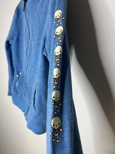 Toca Boca Kids Small 6/7 Halloween Hoodie Skeletons Cute Full Zip Blue - Picture 6 of 13