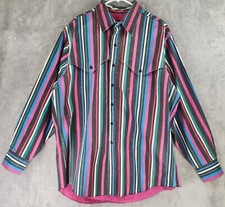 Vintage Wrangler Shirt Mens 17 1/2 x 35 X Long Tails Brushpopper Cape Western