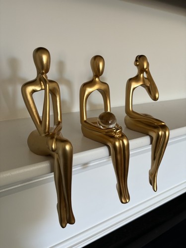 Nordic Gold Thinker Sculpture Sitting Mantle Statues